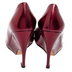 Pre Owned Dior Burgundy Patent Leather Optique Wedge Pumps Size 38.5