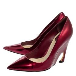Pre Owned Dior Burgundy Patent Leather Optique Wedge Pumps Size 38.5