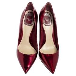 Pre Owned Dior Burgundy Patent Leather Optique Wedge Pumps Size 38.5