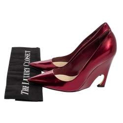 Pre Owned Dior Burgundy Patent Leather Optique Wedge Pumps Size 38.5