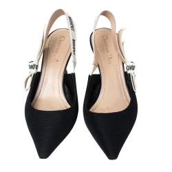 Dior Black Fabric J'adior Slingback Pointed Toe Sandals Size 38