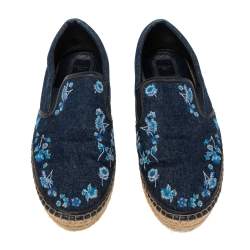 مملوكة مسبقًا حذاء إسبادريل ديور فلات براري دنيم مطرز زهور دنيم أزرق مقاس 39.5