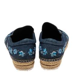 مملوكة مسبقًا حذاء إسبادريل ديور فلات براري دنيم مطرز زهور دنيم أزرق مقاس 39.5