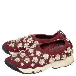 Pre Owned Dior  Burgundy Mesh  Fusion Embellished Sneakers Size 37