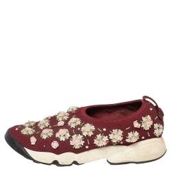 Pre Owned Dior  Burgundy Mesh  Fusion Embellished Sneakers Size 37