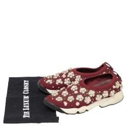 Pre Owned Dior  Burgundy Mesh  Fusion Embellished Sneakers Size 37
