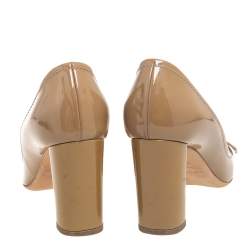 Pre Owned Dior Brown Patent Leather Buckle Detail Pumps Size 38.5