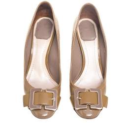 Pre Owned Dior Brown Patent Leather Buckle Detail Pumps Size 38.5