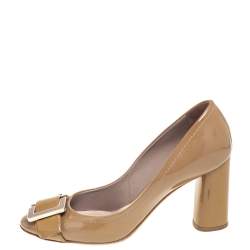 Pre Owned Dior Brown Patent Leather Buckle Detail Pumps Size 38.5