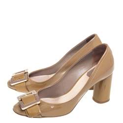 Pre Owned Dior Brown Patent Leather Buckle Detail Pumps Size 38.5