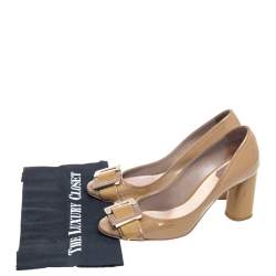 Pre Owned Dior Brown Patent Leather Buckle Detail Pumps Size 38.5