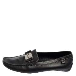 Pre Owned Dior Black Leather Logo Buckle Loafers Size 39.5