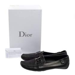Pre Owned Dior Black Leather Logo Buckle Loafers Size 39.5