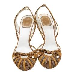 Dior Brown Karung and Suede Braid Bow Slingback Sandals Size 40.5