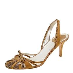 Dior Brown Karung and Suede Braid Bow Slingback Sandals Size 40.5