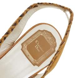 Dior Brown Karung and Suede Braid Bow Slingback Sandals Size 40.5