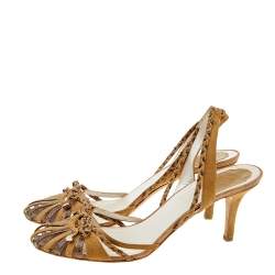 Dior Brown Karung and Suede Braid Bow Slingback Sandals Size 40.5