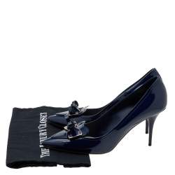 Pre Owned Dior Navy Blue Patent Leather Bow Pointed Toe Pumps Size 41