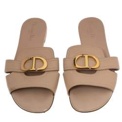 مملوكة مسبقًا صندل سلايد فلات ديور 30 مونتايغن جل د بيج مقاس 41