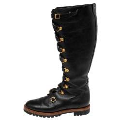 مملوكة مسبقًا Dior Black Leather Wildior Knee Length Combat Boots Size 40