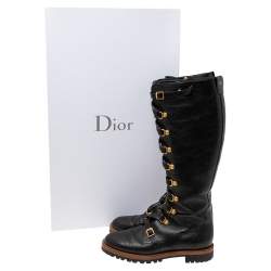 مملوكة مسبقًا Dior Black Leather Wildior Knee Length Combat Boots Size 40