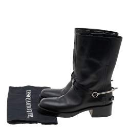 Pre Owned Dior Black Leather Mid Calf Boots Size 37