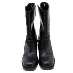Pre Owned Dior Black Leather Mid Calf Boots Size 37