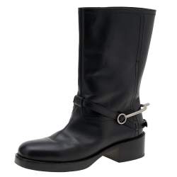 Pre Owned Dior Black Leather Mid Calf Boots Size 37