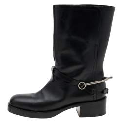 Pre Owned Dior Black Leather Mid Calf Boots Size 37