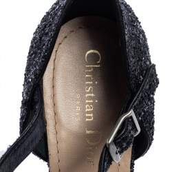 Pre Owned Dior Black Coarse Glitter T-Bar Ankle-Strap Sandals Size 40
