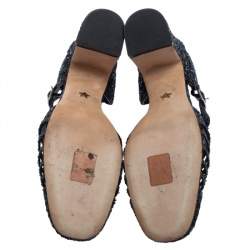 Pre Owned Dior Black Coarse Glitter T-Bar Ankle-Strap Sandals Size 40