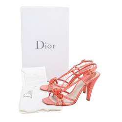 Dior Pink Python Embossed Leather Open-Toe Piedra Slingback Sandals Size 36.5