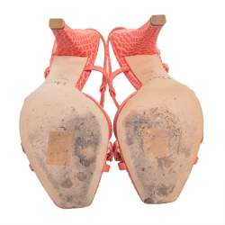 Dior Pink Python Embossed Leather Open-Toe Piedra Slingback Sandals Size 36.5