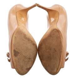 Pre Owned Dior Beige Leather Logo Bow Peep Toe Pumps Size 40 