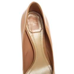 Pre Owned Dior Beige Leather Logo Bow Peep Toe Pumps Size 40 