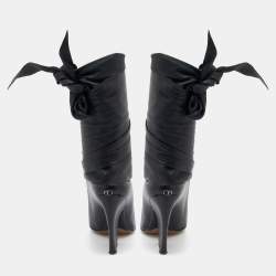 Dior Black Leather Wedge Ankle Wrap Booties Size 37
