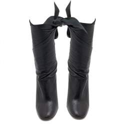 Dior Black Leather Wedge Ankle Wrap Booties Size 37