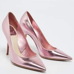 Dior Metallic Pink Leather Cherie Pointed-Toe Pumps Size 37