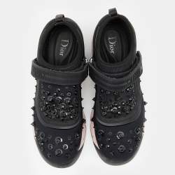 Dior Black Neoprene And Mesh Fusion Embellished Velcro Strap Sneakers Size 36
