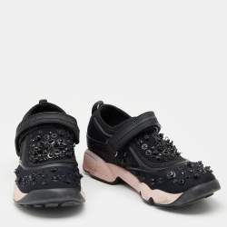 Dior Black Neoprene And Mesh Fusion Embellished Velcro Strap Sneakers Size 36