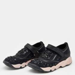 Dior Black Neoprene And Mesh Fusion Embellished Velcro Strap Sneakers Size 36