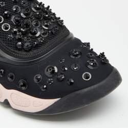Dior Black Neoprene And Mesh Fusion Embellished Velcro Strap Sneakers Size 36