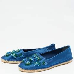 Pre Owned Dior Blue Canvas Flower Embellished Espadrille Flats Size 40