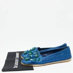 Pre Owned Dior Blue Canvas Flower Embellished Espadrille Flats Size 40