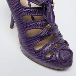 Dior Purple Lizard Embossed Leather Cut-Out Lace-Up Ankle Booties Size 38