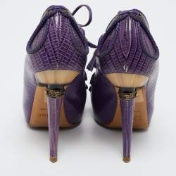 Dior Purple Lizard Embossed Leather Cut-Out Lace-Up Ankle Booties Size 38