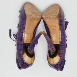 Dior Purple Lizard Embossed Leather Cut-Out Lace-Up Ankle Booties Size 38