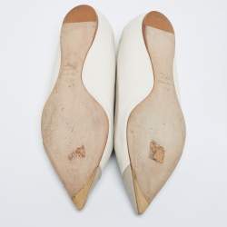 Pre Owned Dior Off-White/Light Grey Leather Pointed Toe Ballet Flats Size 40.5