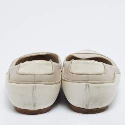 Pre Owned Dior Off-White/Light Grey Leather Pointed Toe Ballet Flats Size 40.5