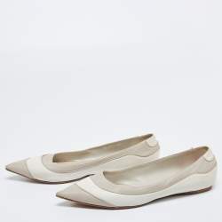 Pre Owned Dior Off-White/Light Grey Leather Pointed Toe Ballet Flats Size 40.5